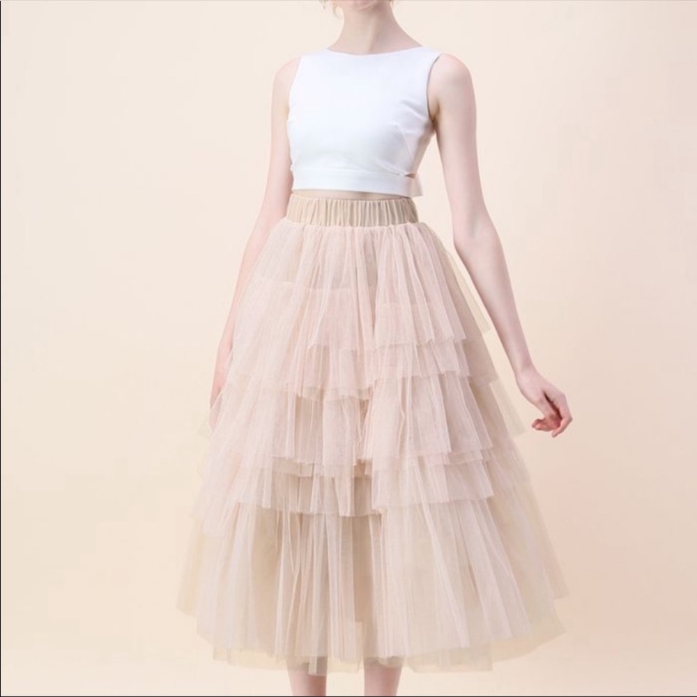 Chic wish love me more layered tulle skirt nudepink